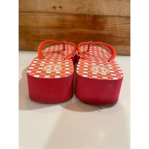 Tory Burch Platform Flip Flop Sandals Red Gingham Sz 7.5 - Picture 5 of 7